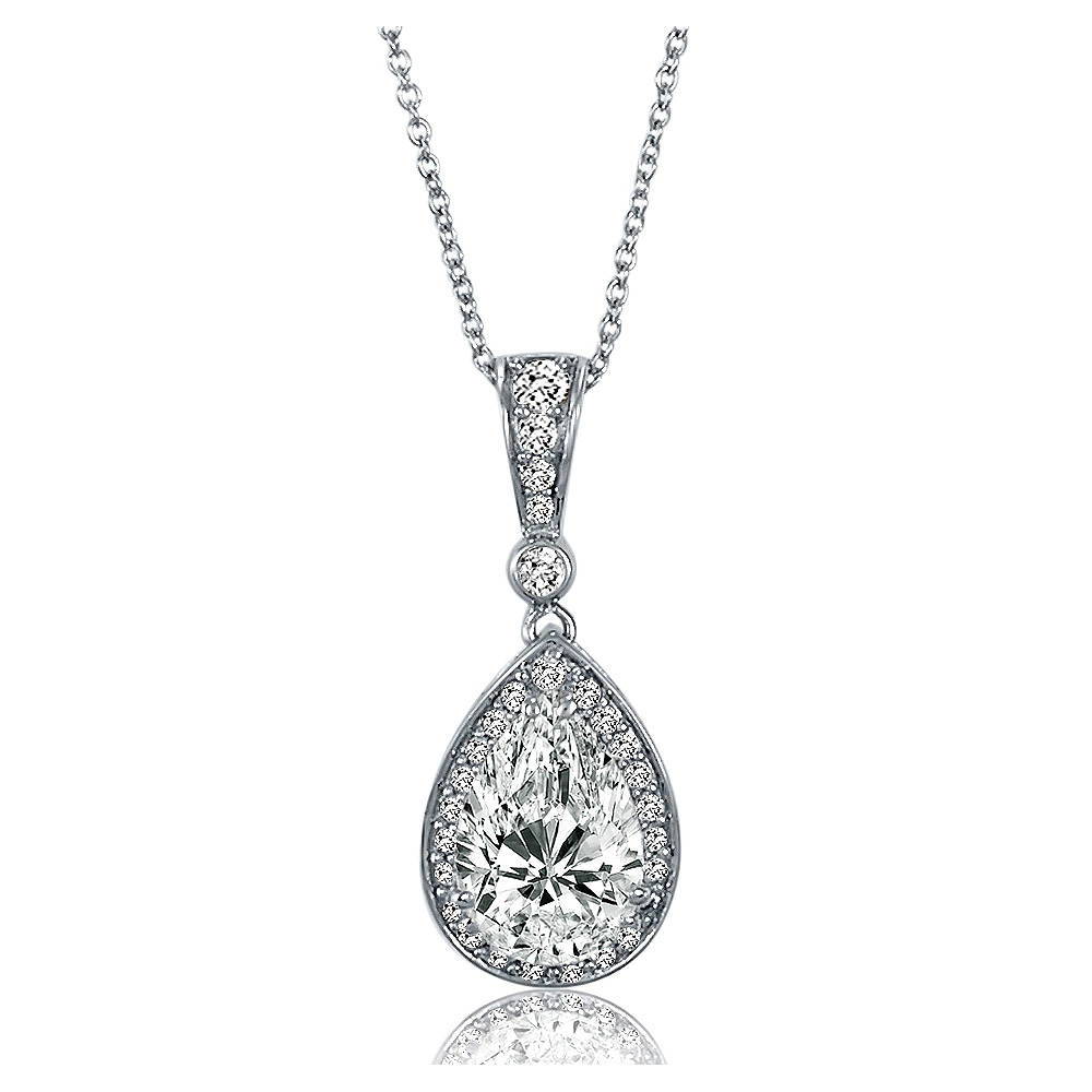 Halo Pear CZ Necklace in Sterling Silver
