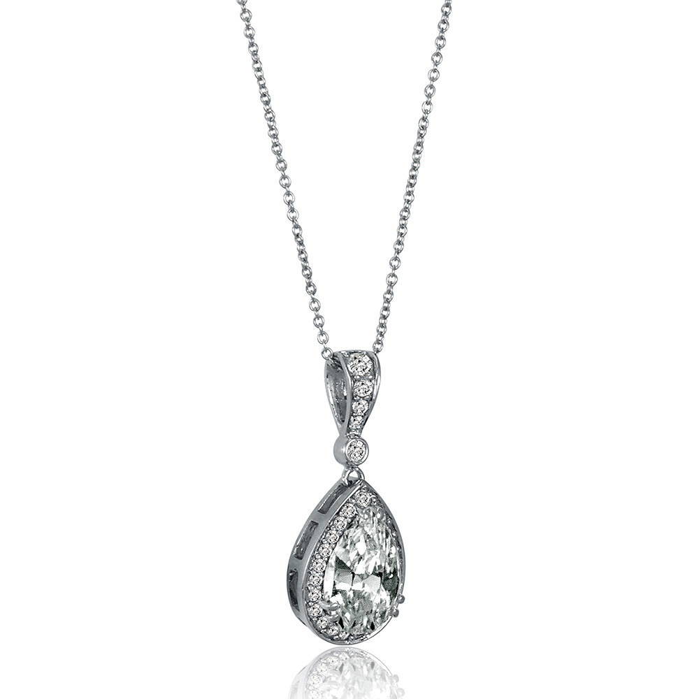 Halo Pear CZ Necklace in Sterling Silver