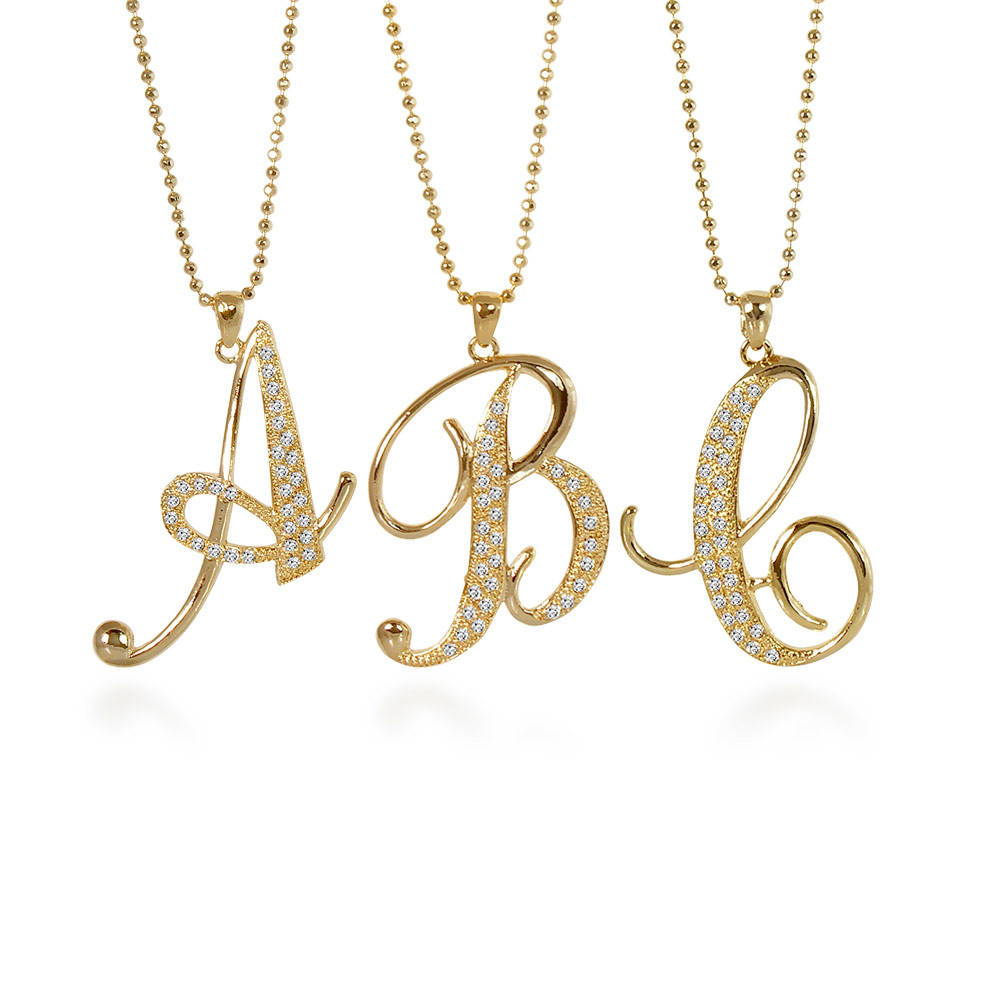 Initial Letter Pendant Necklace Gold-Tone