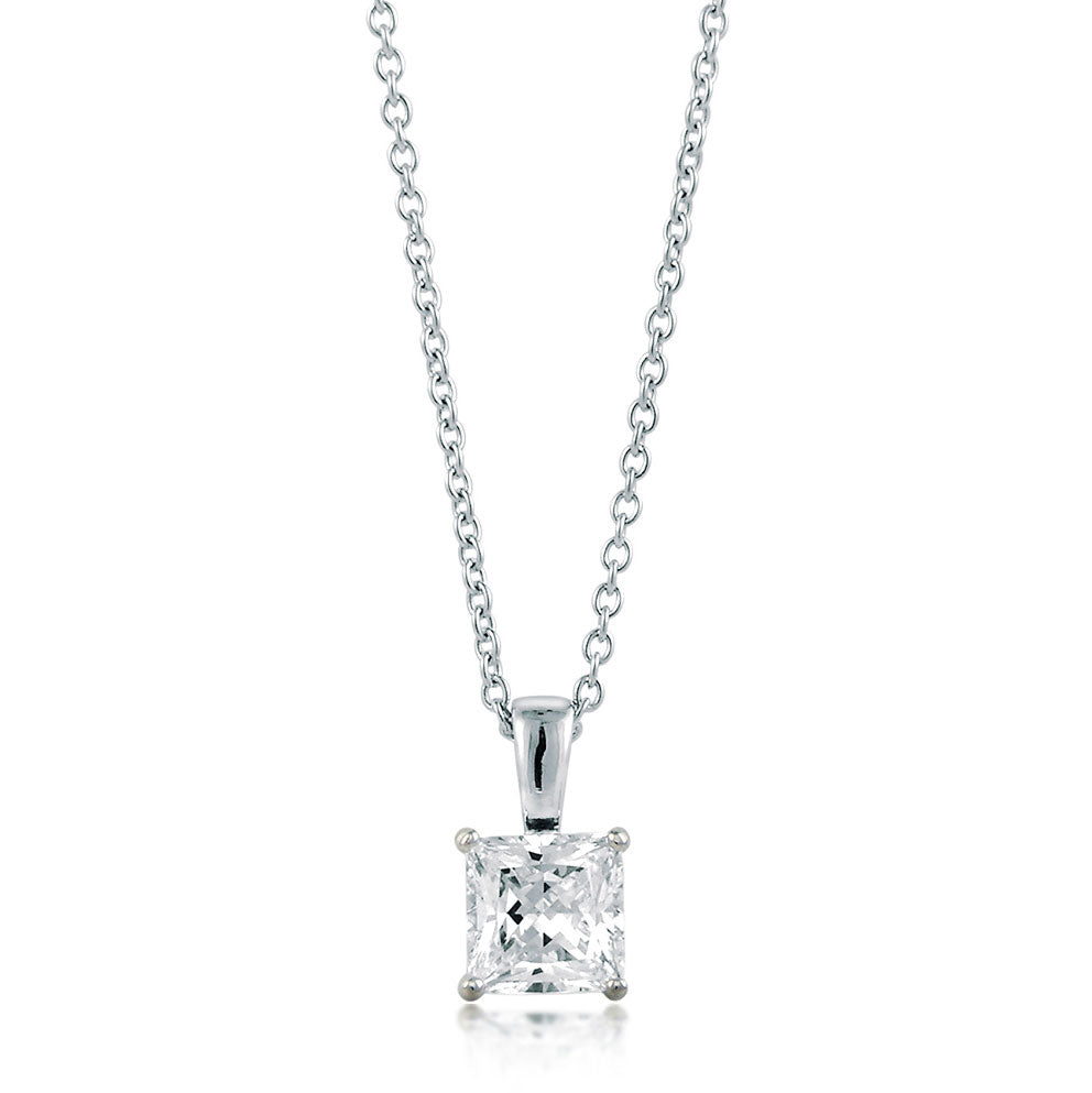 Solitaire Princess CZ Pendant Necklace in Sterling Silver