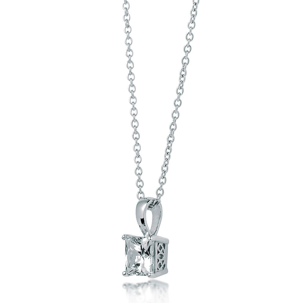 Solitaire Princess CZ Pendant Necklace in Sterling Silver