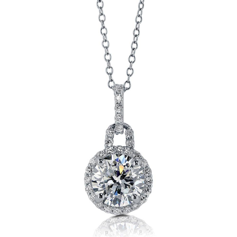 Halo Round CZ Necklace and Earrings Set in Sterling Silver