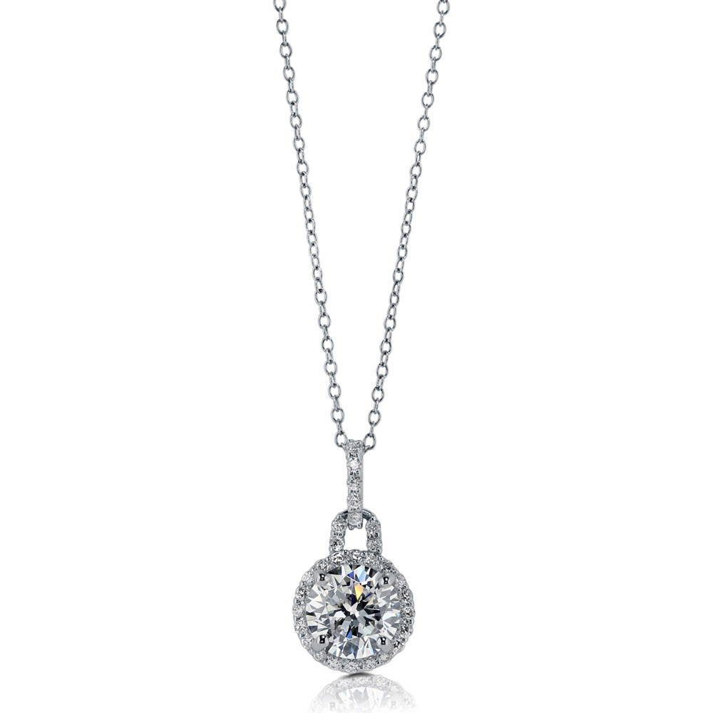 Halo Round CZ Necklace and Earrings Set in Sterling Silver