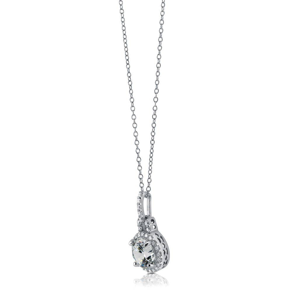 Halo Round CZ Necklace and Earrings Set in Sterling Silver