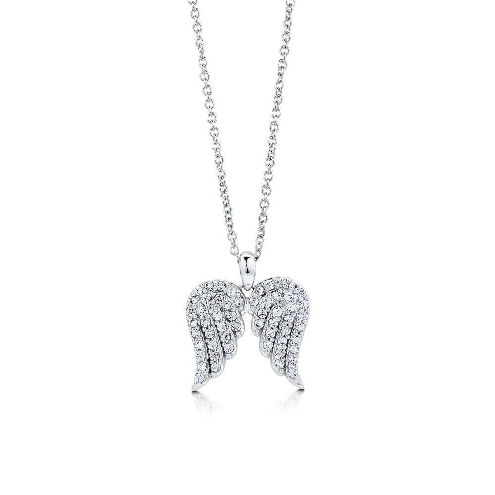 Angel Wings CZ Pendant Necklace in Sterling Silver