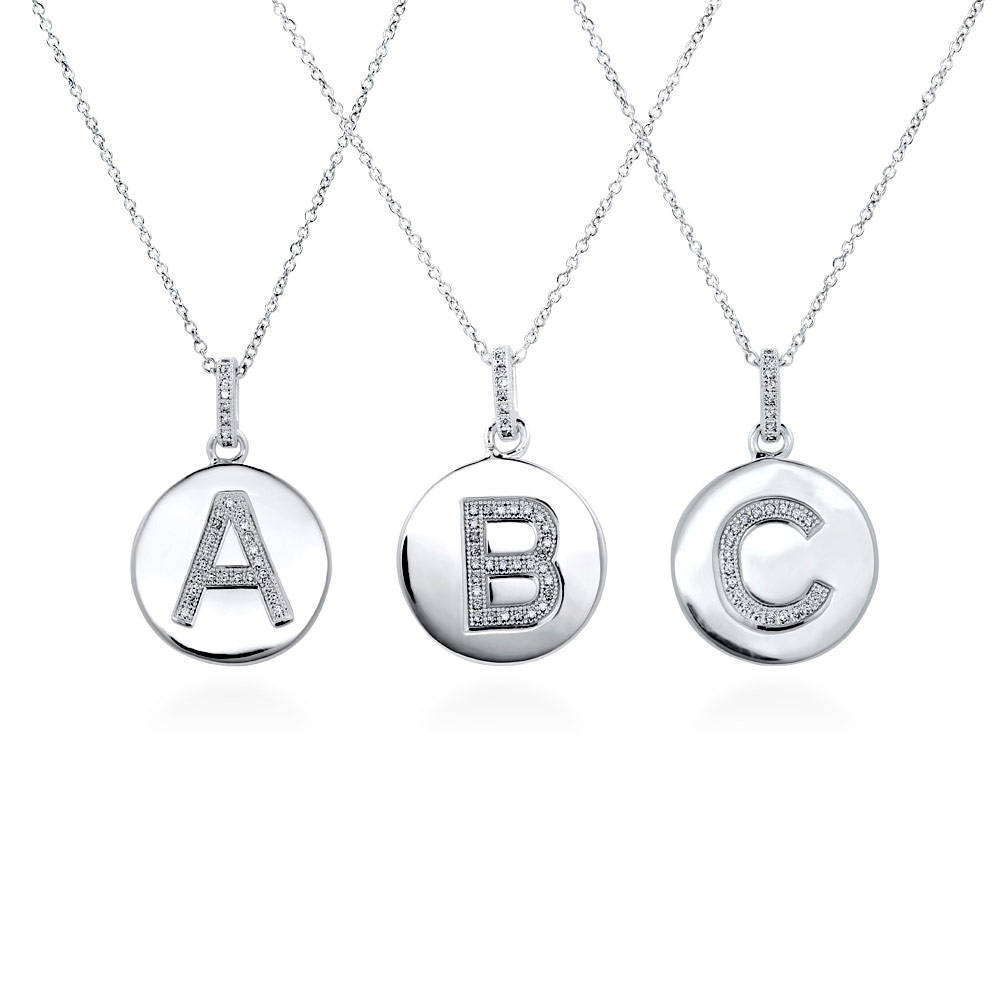 Initial Letter CZ Pendant Necklace in Sterling Silver