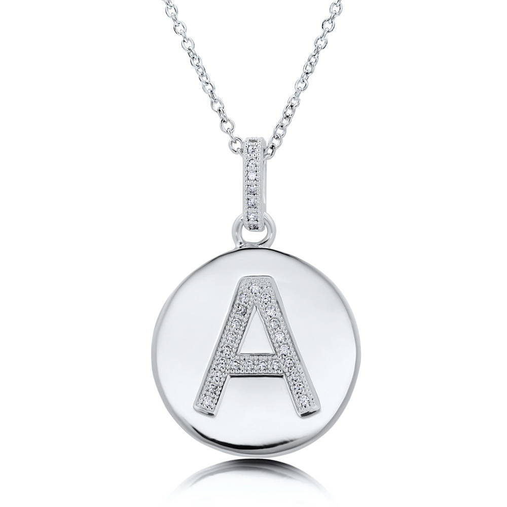 Initial Letter CZ Necklace in Sterling Silver, A