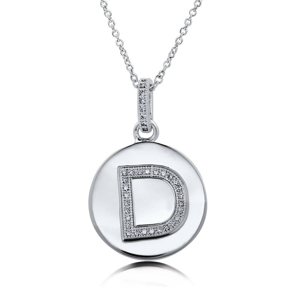 Initial Letter CZ Pendant Necklace in Sterling Silver