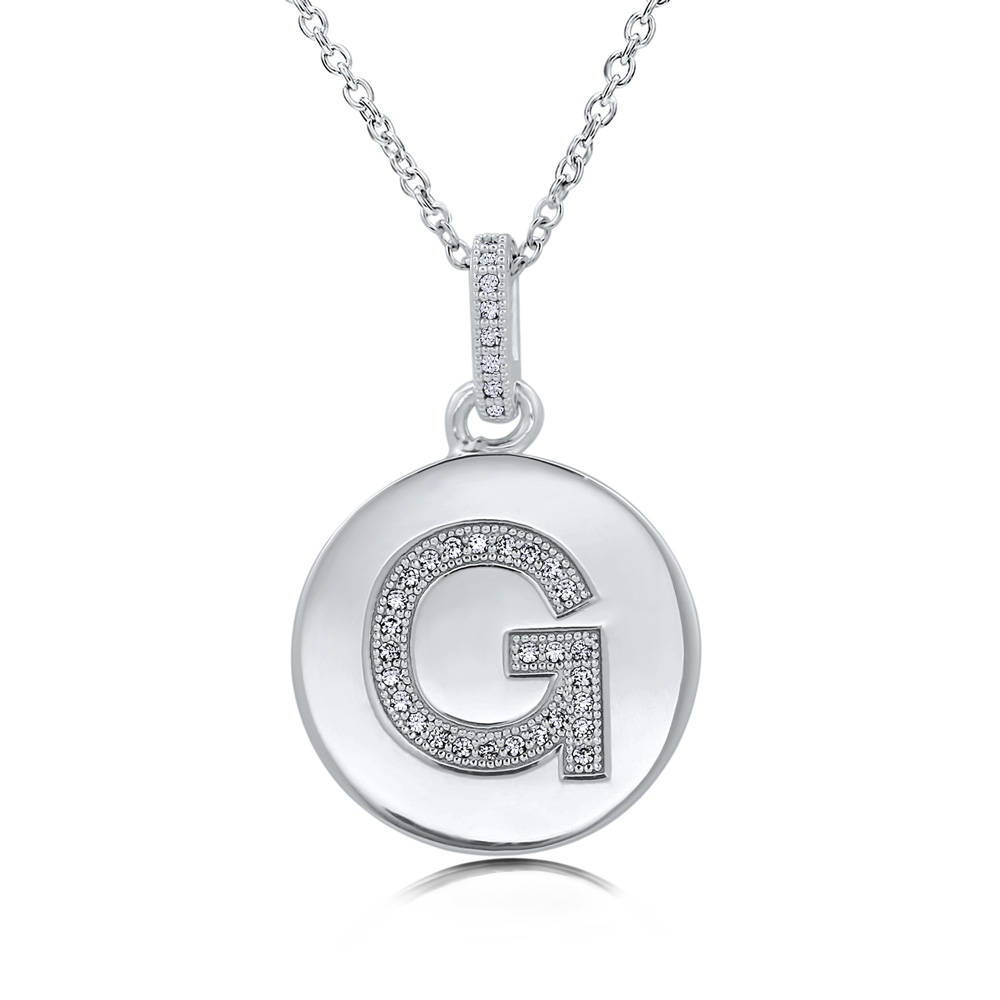 Initial Letter CZ Pendant Necklace in Sterling Silver