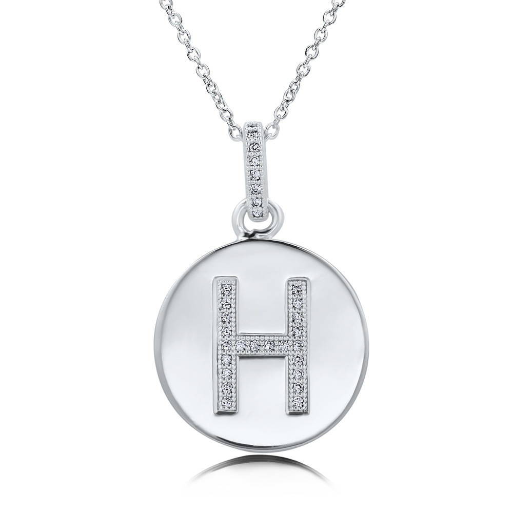 Initial Letter CZ Pendant Necklace in Sterling Silver