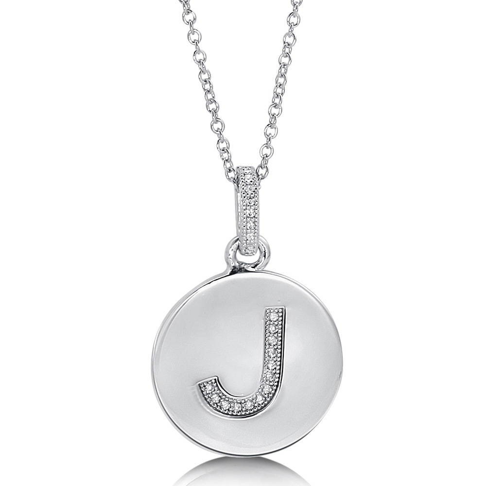 Initial Letter CZ Pendant Necklace in Sterling Silver