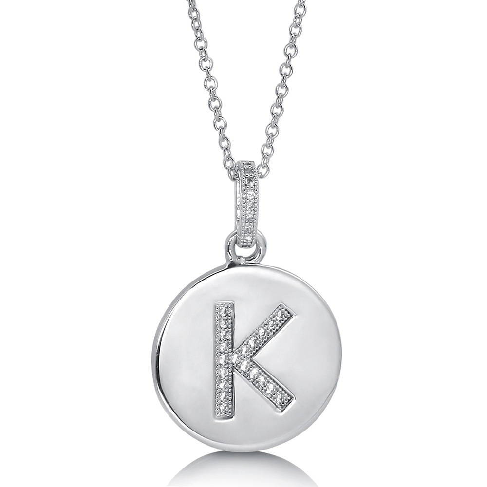 Initial Letter CZ Pendant Necklace in Sterling Silver