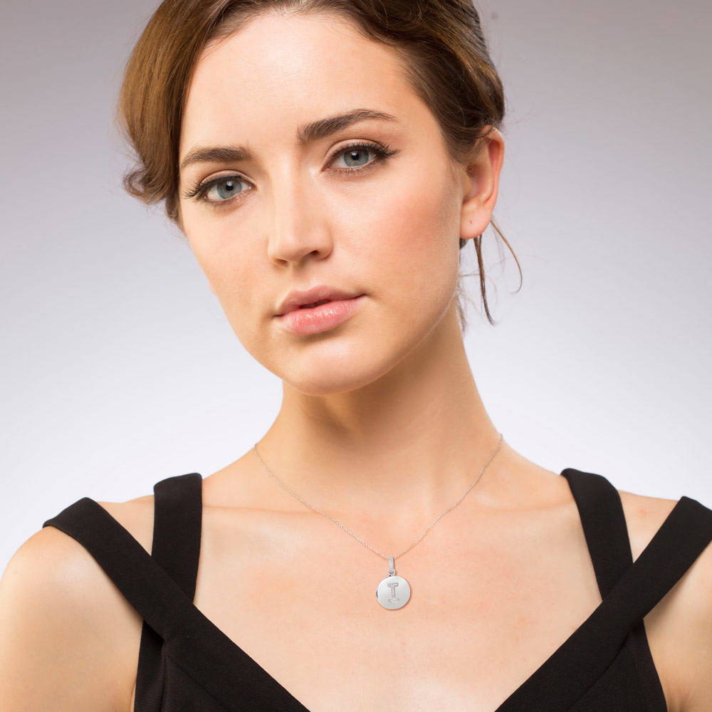 Initial Letter CZ Necklace in Sterling Silver, B