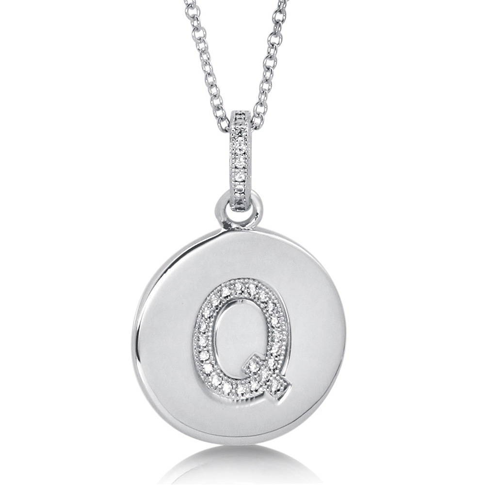 Initial Letter CZ Pendant Necklace in Sterling Silver