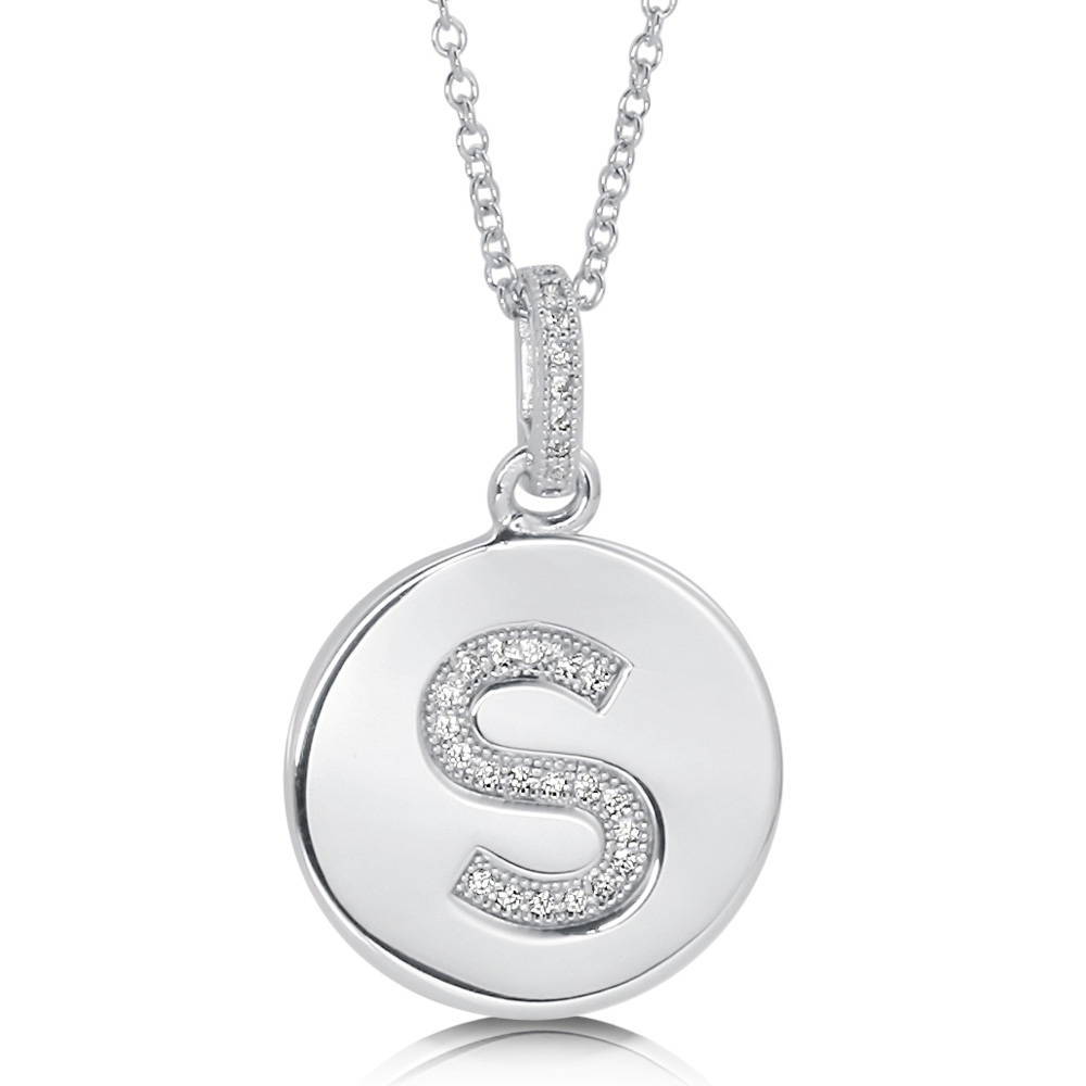 Initial Letter CZ Pendant Necklace in Sterling Silver