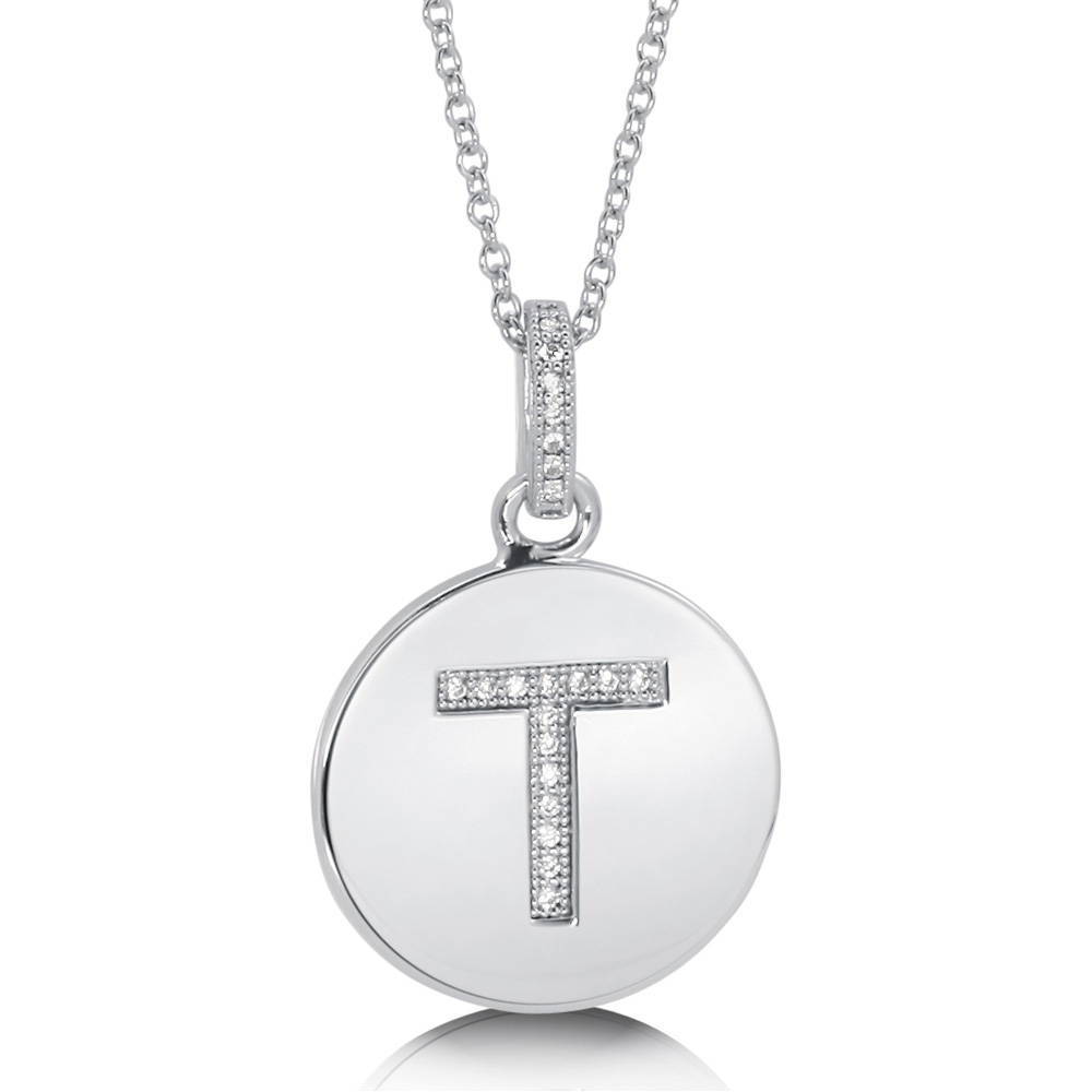 Initial Letter CZ Pendant Necklace in Sterling Silver