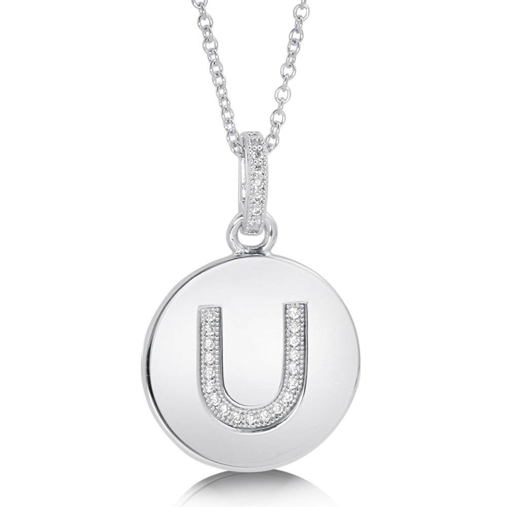 Initial Letter CZ Pendant Necklace in Sterling Silver