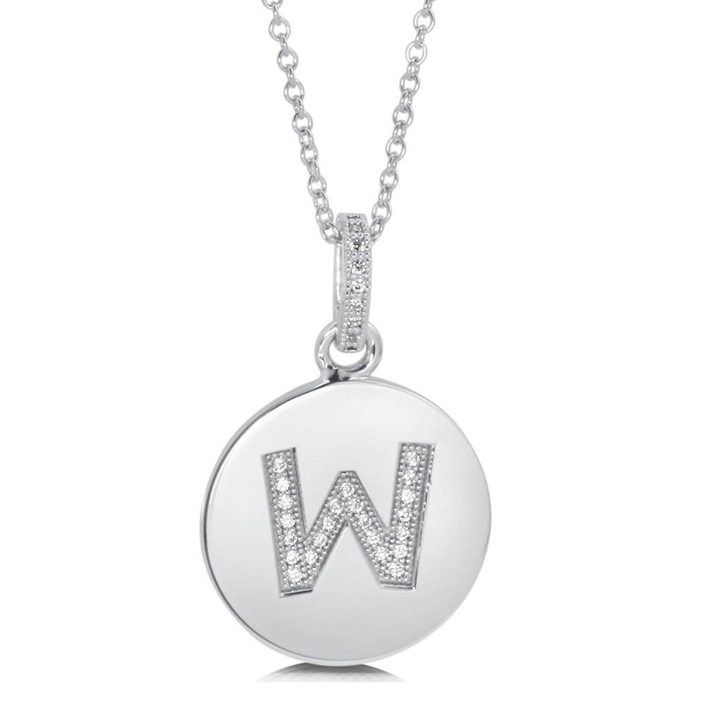 Initial Letter CZ Necklace in Sterling Silver, W