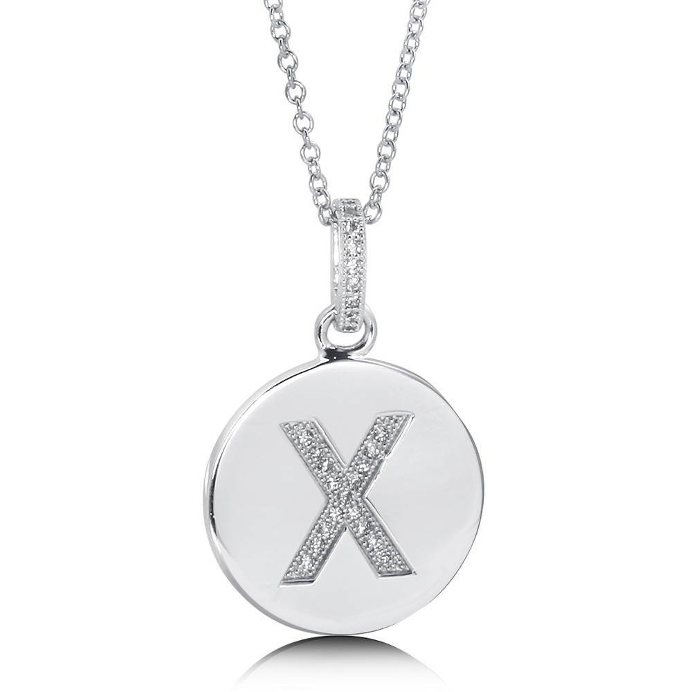 Initial Letter CZ Pendant Necklace in Sterling Silver