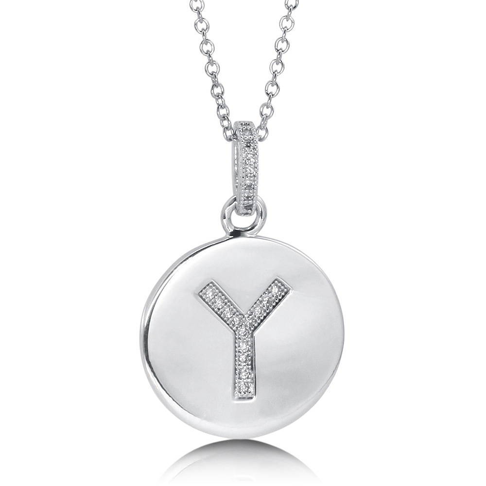 Initial Letter CZ Pendant Necklace in Sterling Silver