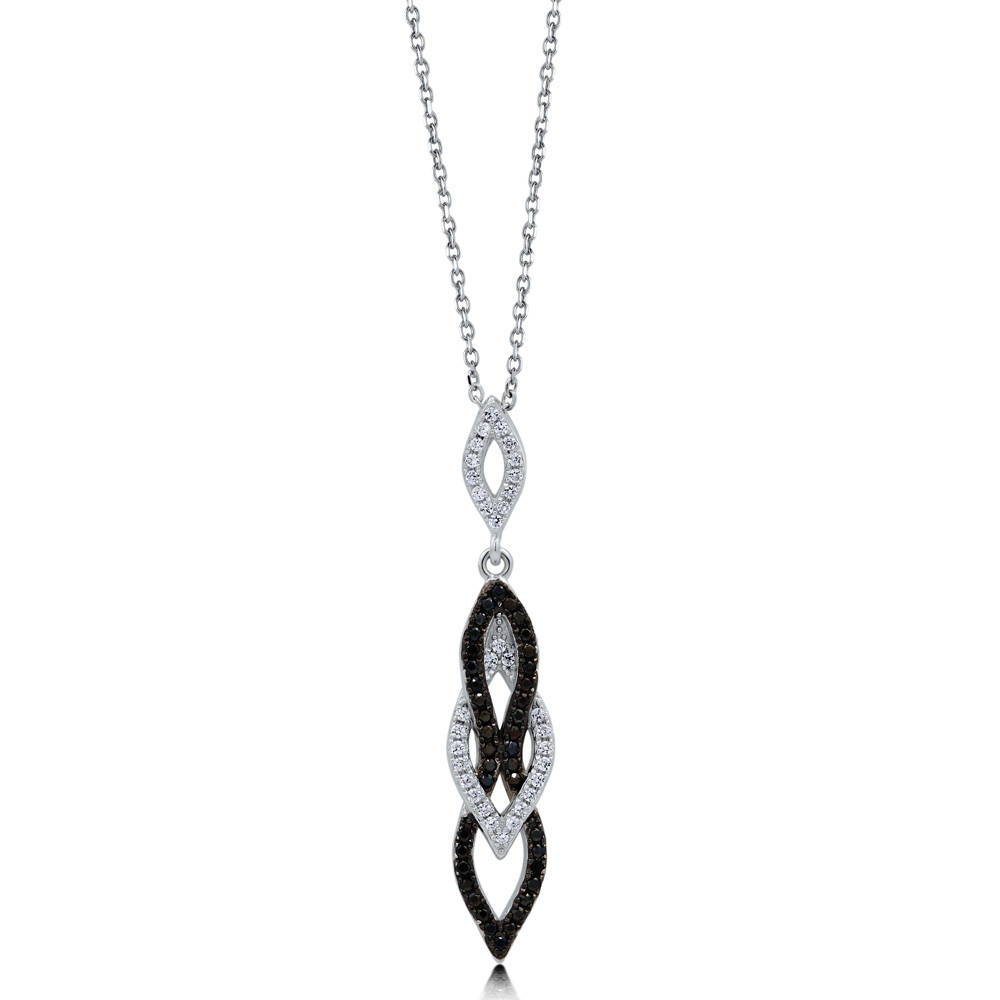 Black and White CZ Necklace and Earrings Set in Sterling Silver