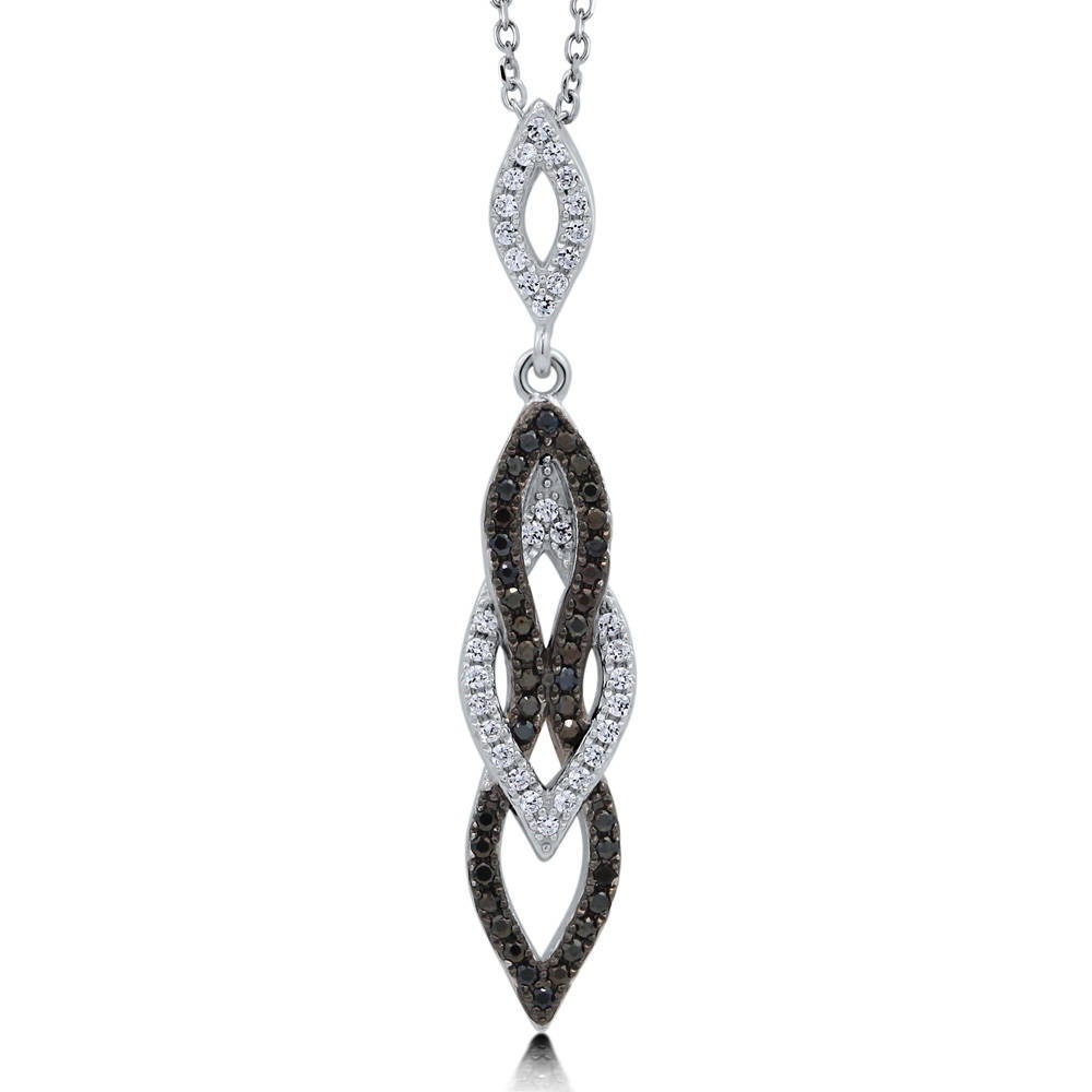 Angle view of Black and White CZ Necklace and Earrings Set in Sterling Silver, 11 of 12