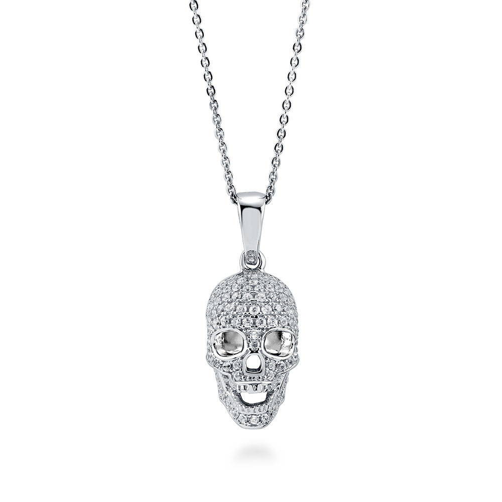 Skull Bones CZ Necklace and Earrings in Sterling Silver