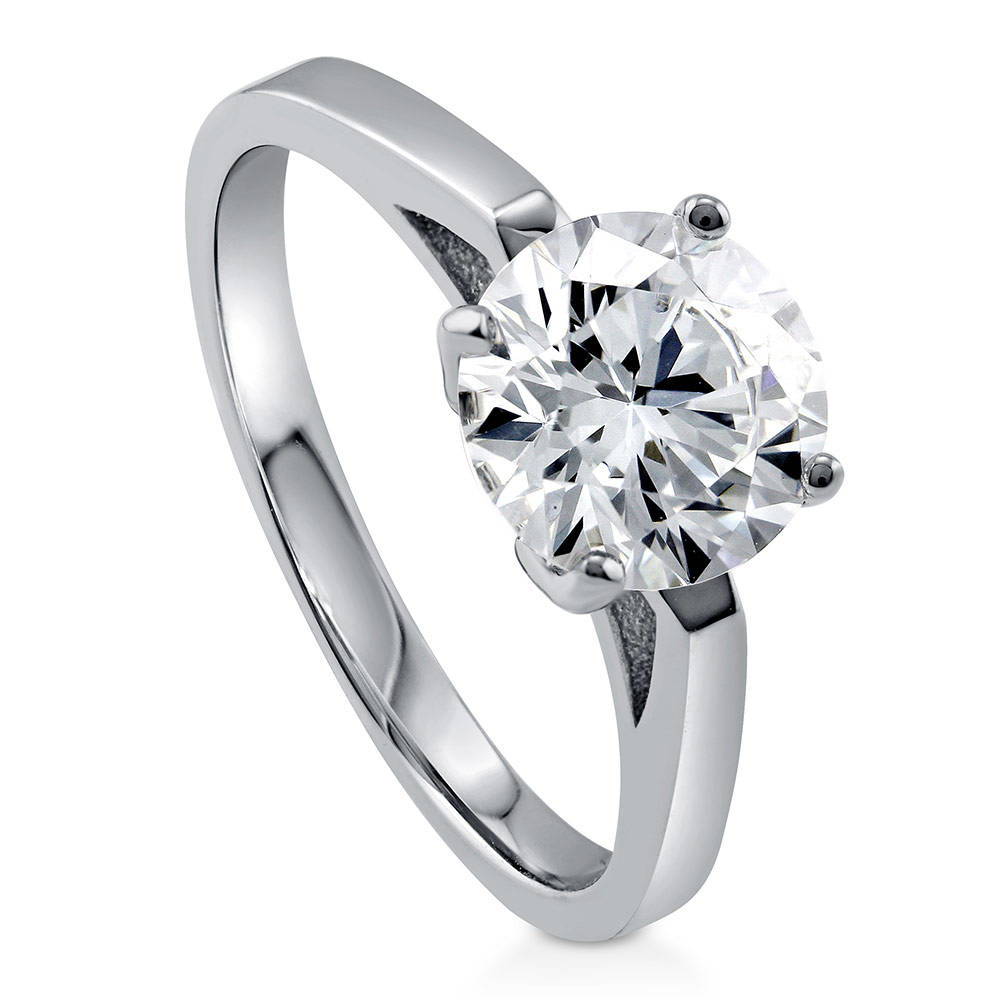 Front view of Solitaire 2ct Round CZ Ring in Sterling Silver, 4 of 6