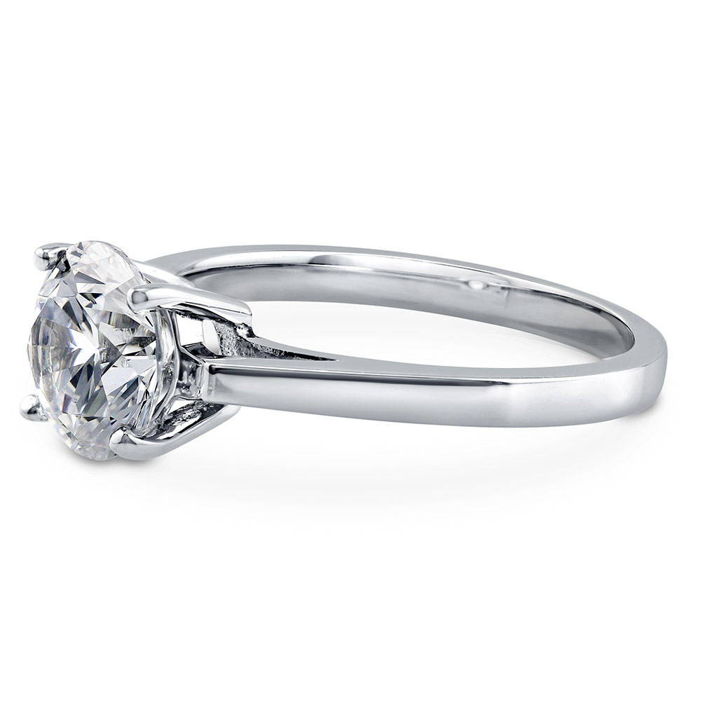 Angle view of Solitaire 2ct Round CZ Ring in Sterling Silver, 5 of 6