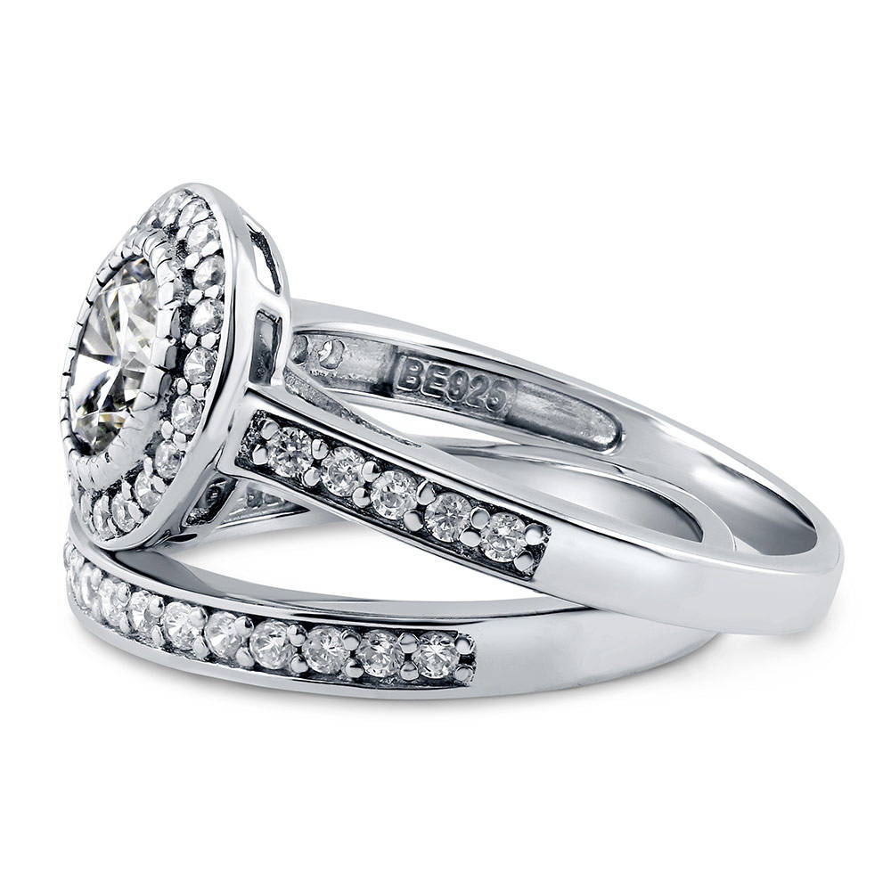 Halo Round CZ Ring Set in Sterling Silver