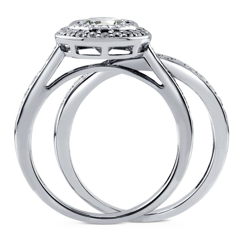 Halo Round CZ Ring Set in Sterling Silver
