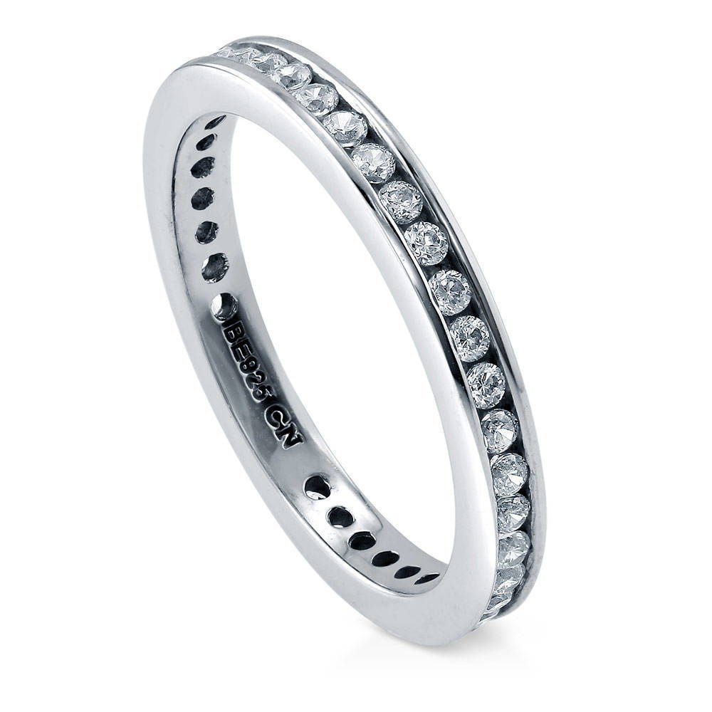 Front view of Channel Set CZ Eternity Ring in Sterling Silver, 3 of 4