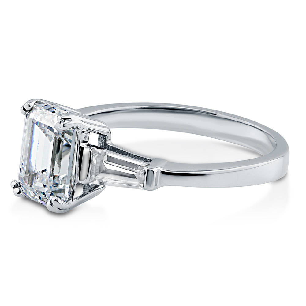 3-Stone 2.1ct Emerald Cut CZ Ring in Sterling Silver