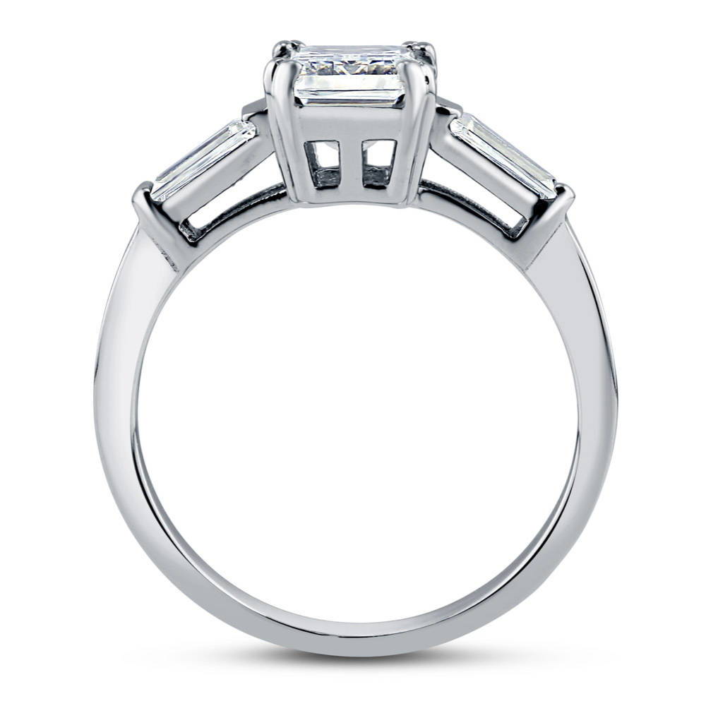 3-Stone Emerald Cut CZ Ring in Sterling Silver