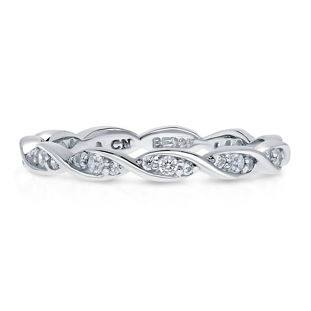 Woven Pave Set CZ Eternity Ring in Sterling Silver