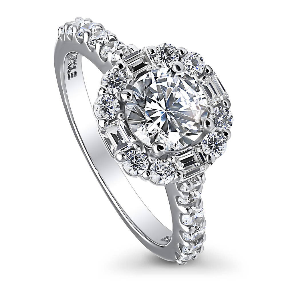 Halo Art Deco Round CZ Ring in Sterling Silver