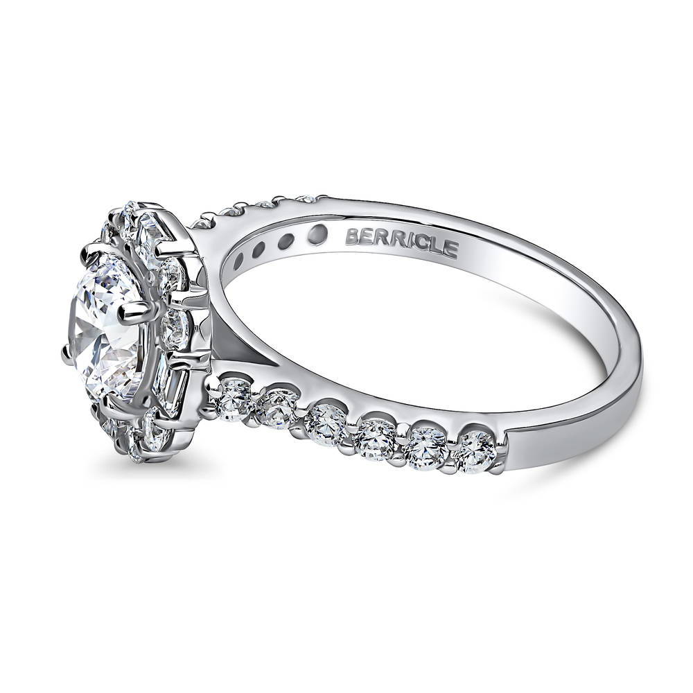 Halo Art Deco Round CZ Ring in Sterling Silver