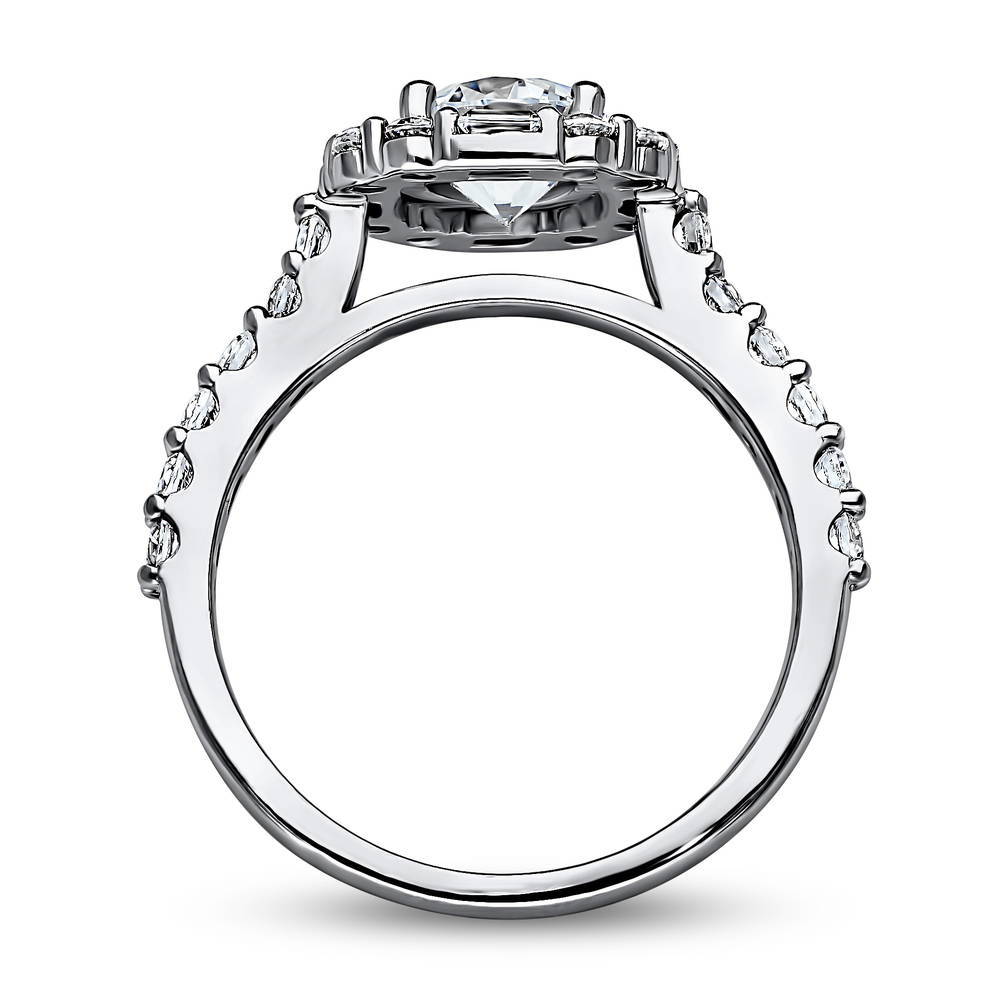 Halo Art Deco Round CZ Ring in Sterling Silver