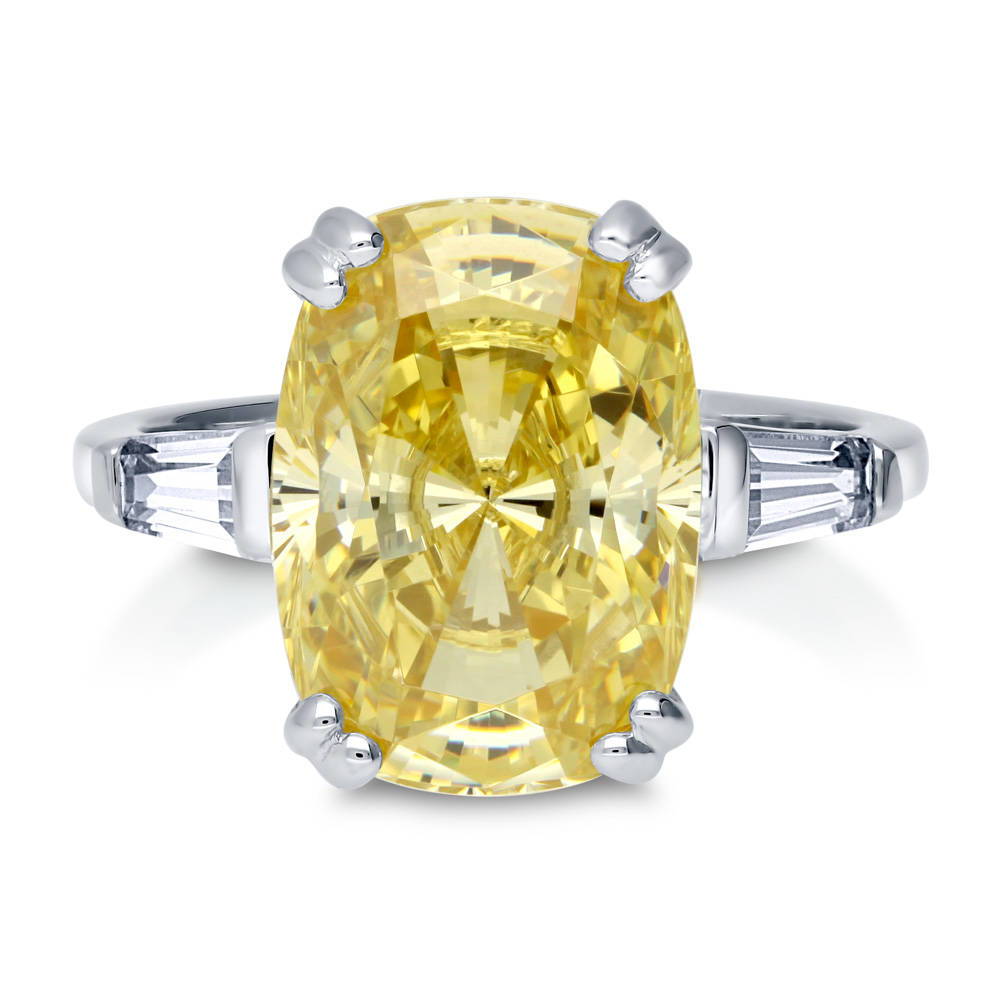 3-Stone Canary Yellow Cushion CZ Statement Ring in Sterling Silver