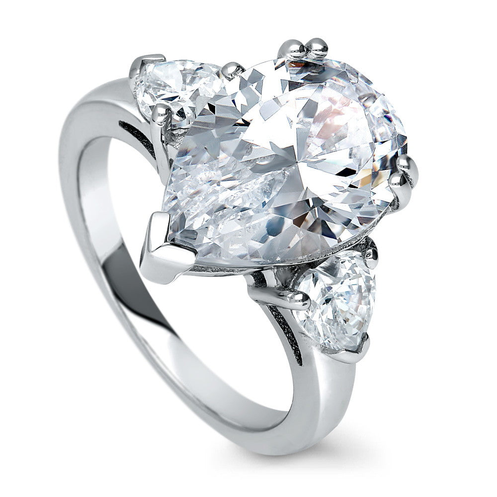 3-Stone Pear CZ Statement Ring in Sterling Silver