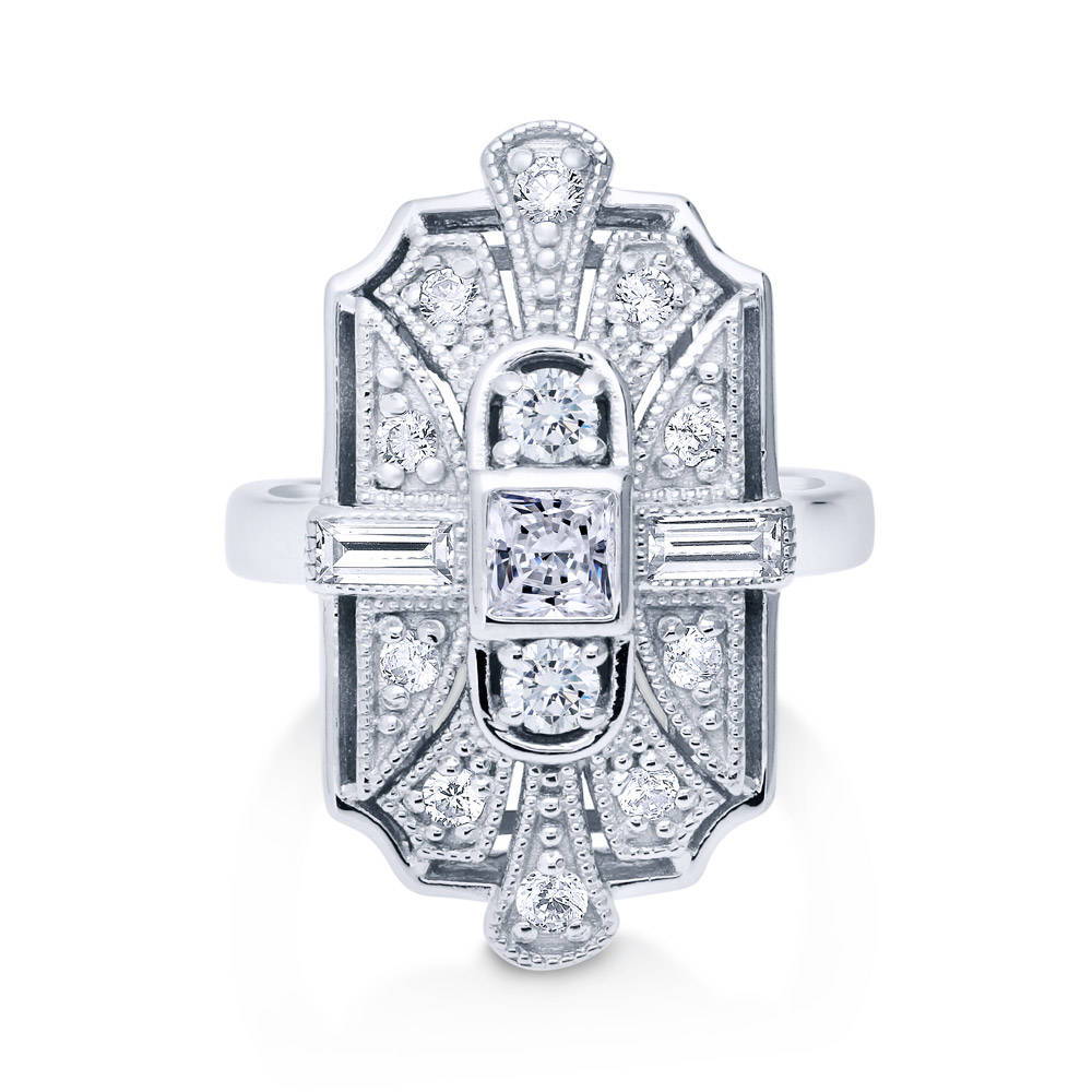 Art Deco Milgrain CZ Statement Ring in Sterling Silver