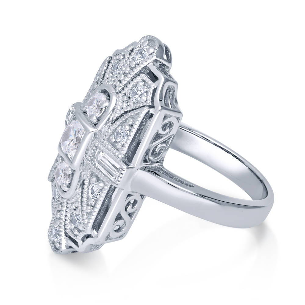 Art Deco Milgrain CZ Statement Ring in Sterling Silver