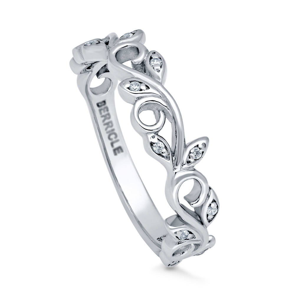 Leaf Filigree CZ Ring in Sterling Silver