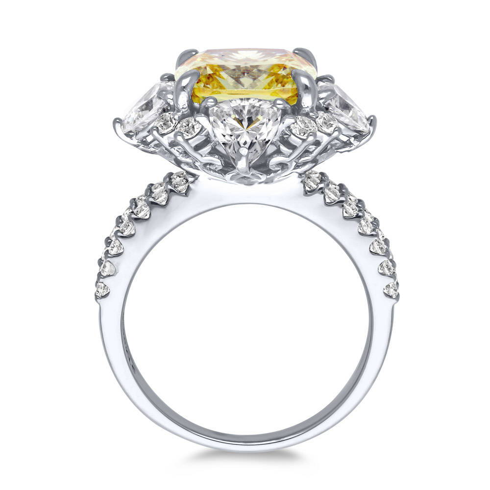 Halo Flower Canary Yellow CZ Split Shank Ring in Sterling Silver