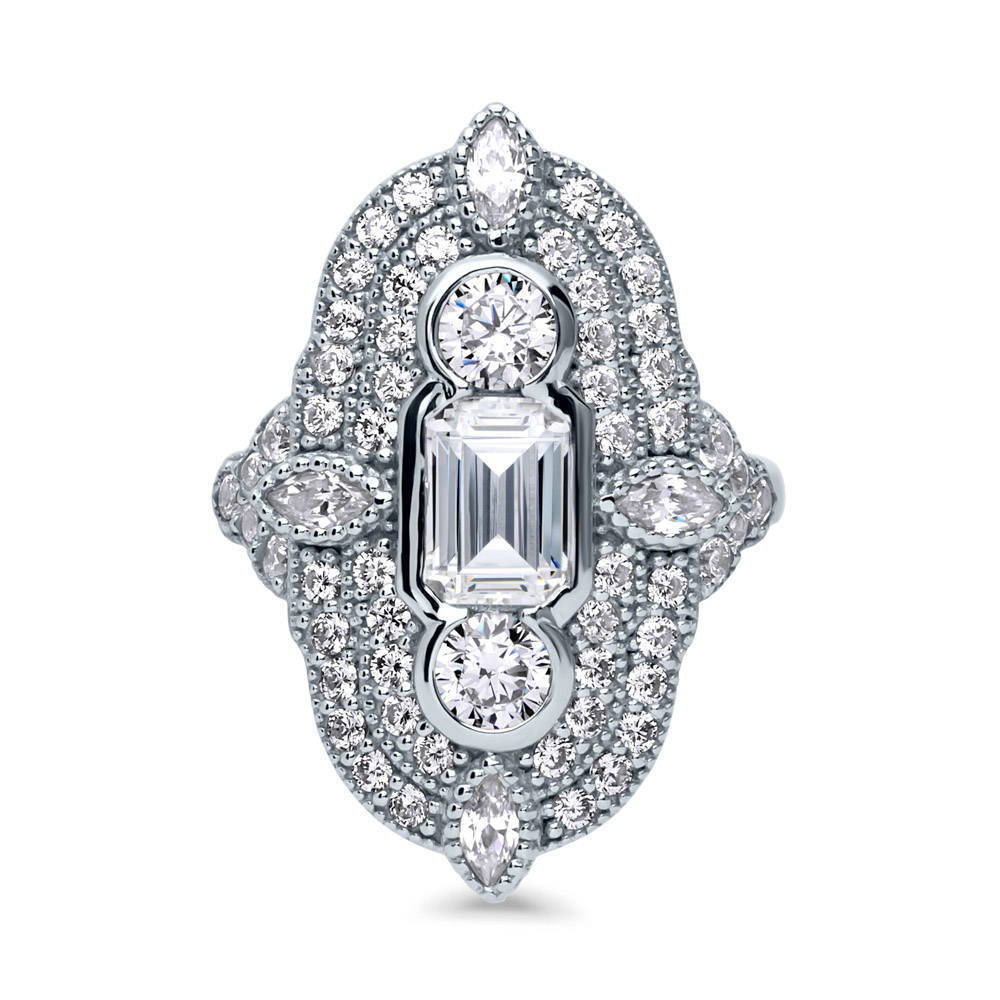 Art Deco Milgrain CZ Statement Ring in Sterling Silver