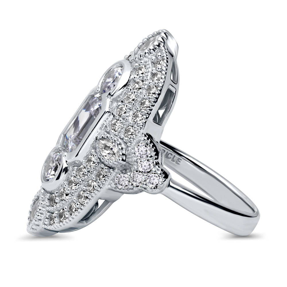 Angle view of Art Deco Milgrain CZ Statement Ring in Sterling Silver, 5 of 8