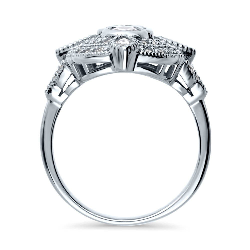 Art Deco Milgrain CZ Statement Ring in Sterling Silver