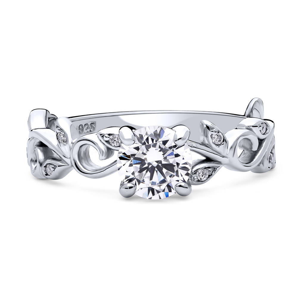 Solitaire Leaf Filigree 0.8ct CZ Ring in Sterling Silver
