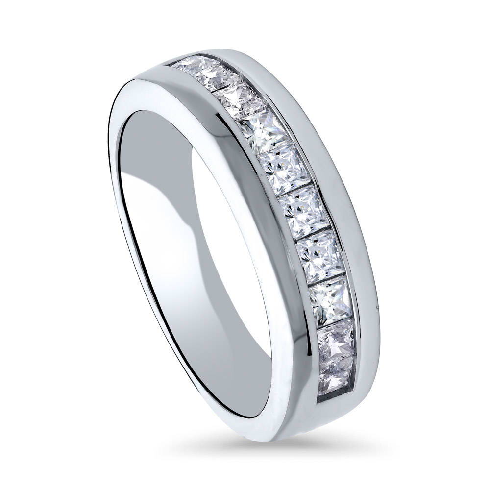 Channel Set Princess CZ Half Eternity Ring in Sterling Silver