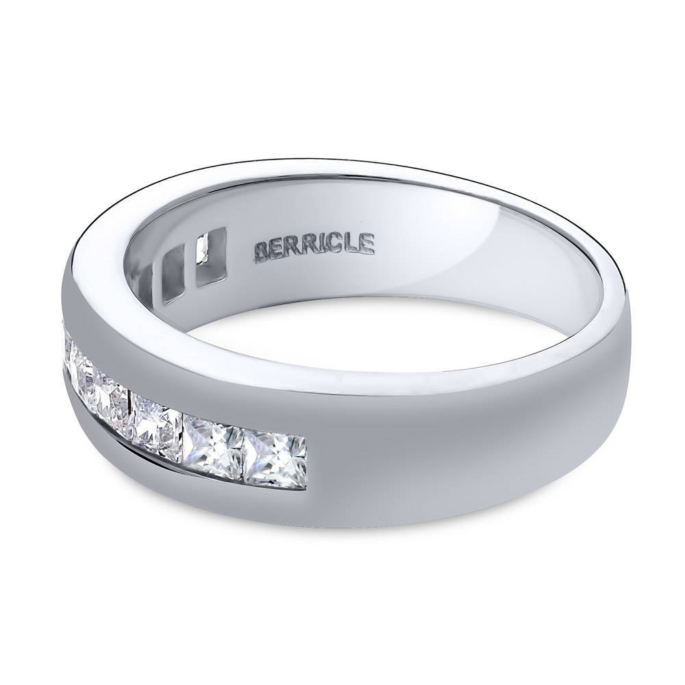 Angle view of Channel Set Princess CZ Half Eternity Ring in Sterling Silver, 3 of 4
